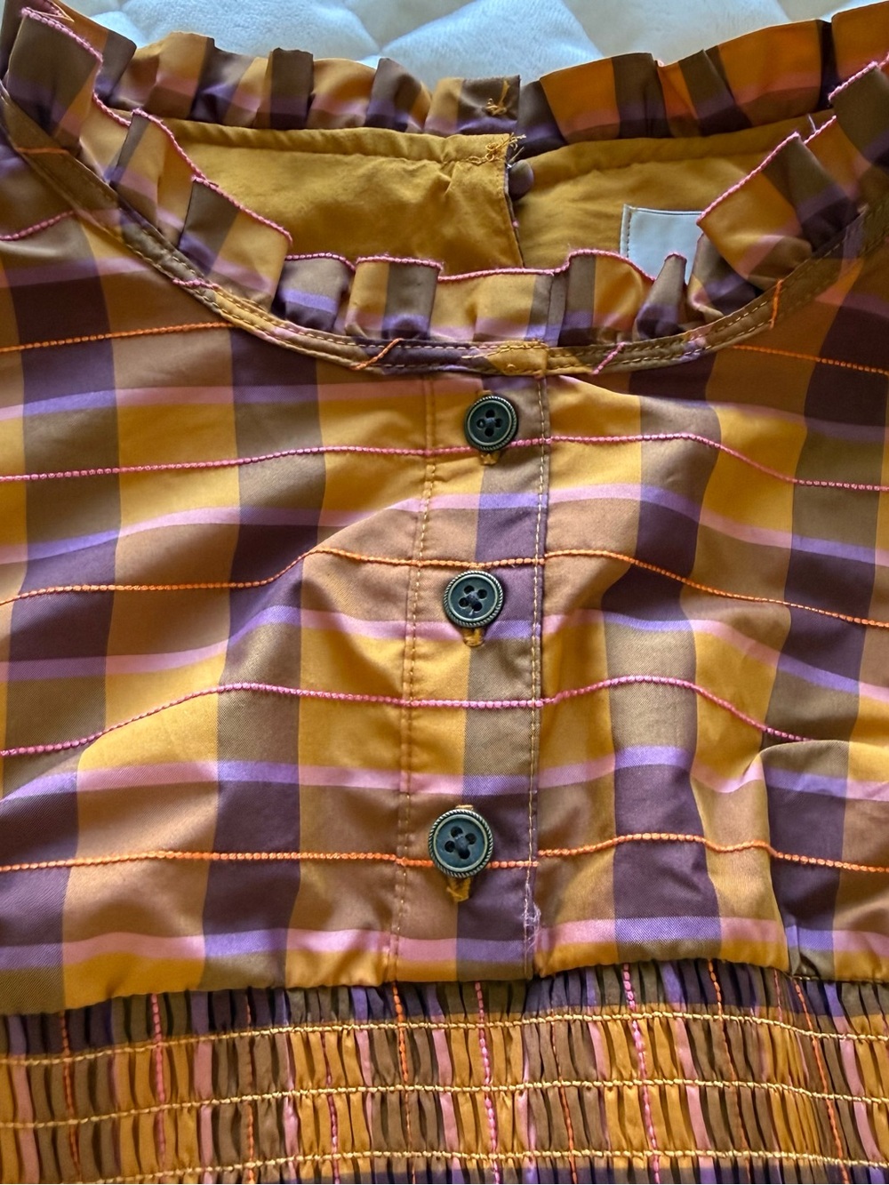 Anthropologie Maeve Puff-Sleeve Smocked Plaid Romper - Size Medium - Picture 8 of 15